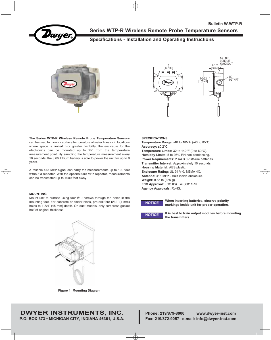Dwyer WTP-R User Manual | 2 pages