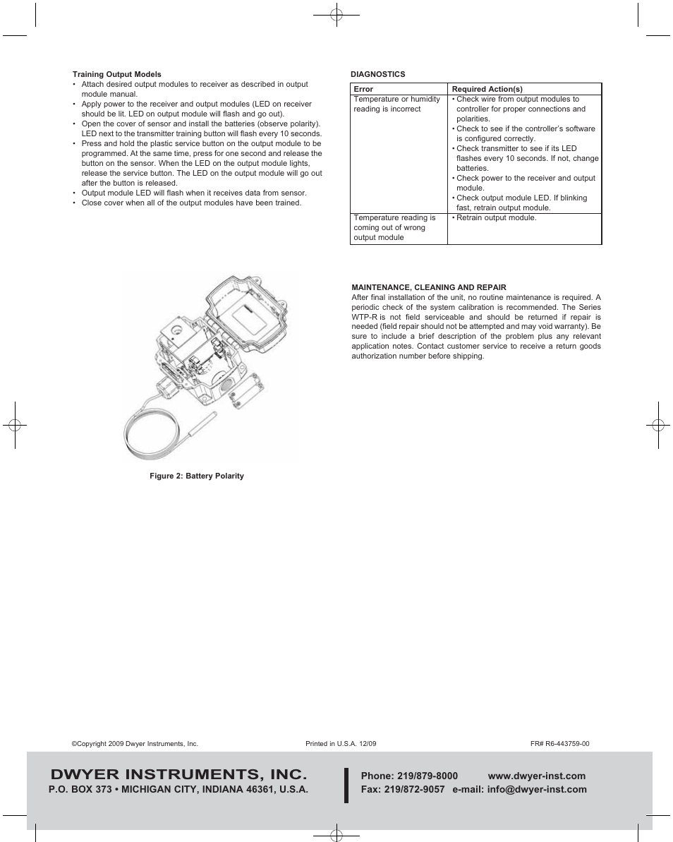 Dwyer instruments, inc | Dwyer WTP-R User Manual | Page 2 / 2