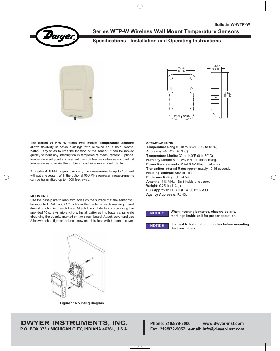 Dwyer WTP-W User Manual | 2 pages