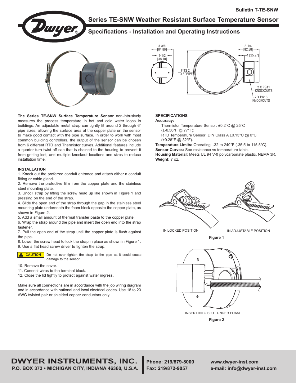 Dwyer TE-SNW User Manual | 2 pages