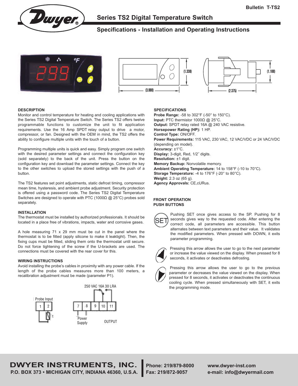 Dwyer TS2 User Manual | 2 pages