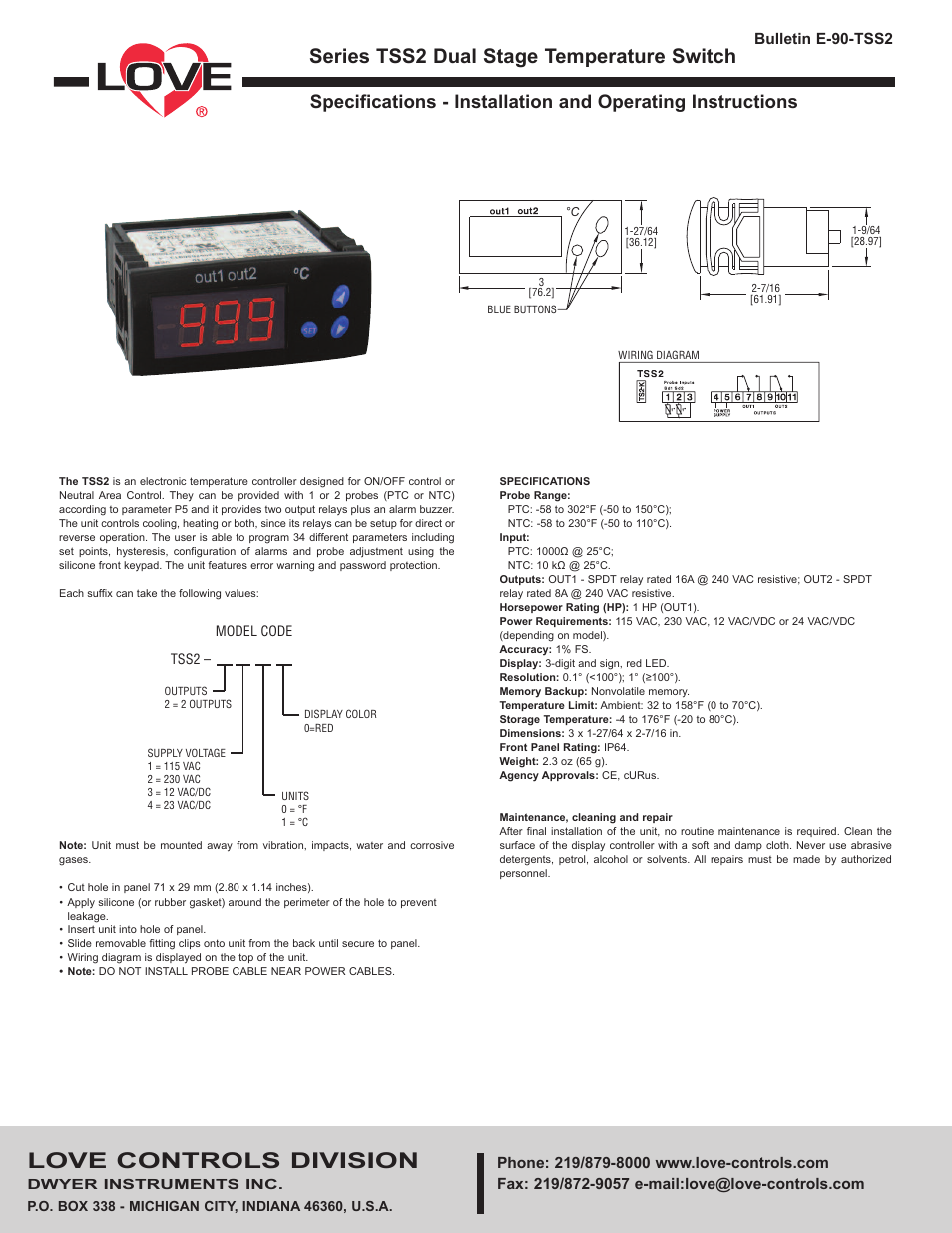 Dwyer TSS2 User Manual | 4 pages