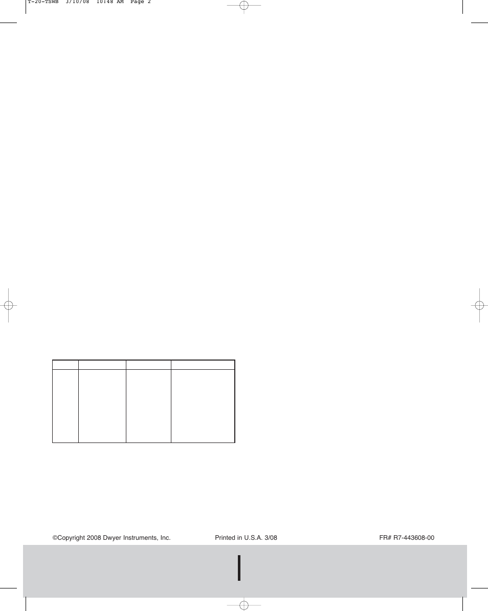 Dwyer instruments, inc | Dwyer TSWB User Manual | Page 2 / 2