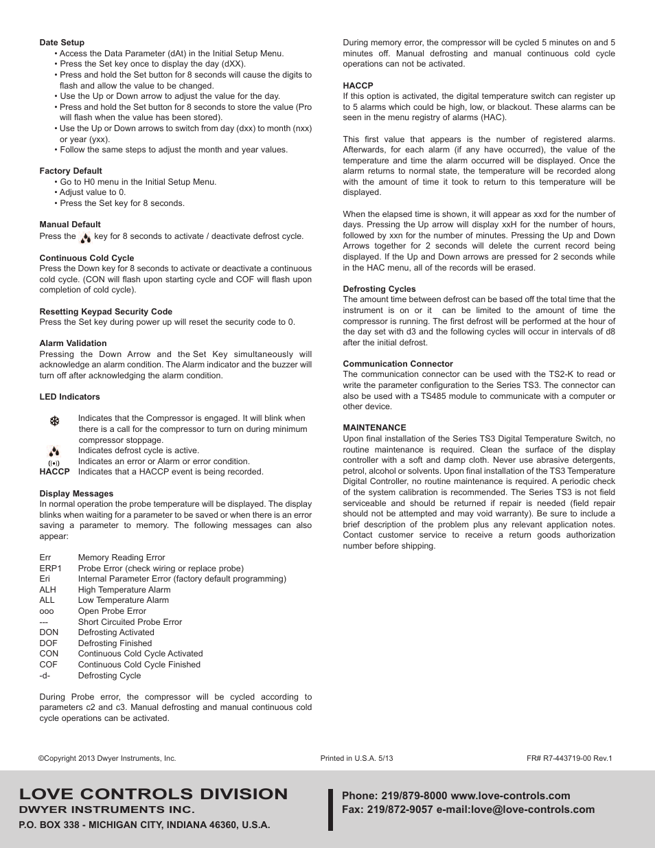 Love controls division | Dwyer TS3 User Manual | Page 4 / 4