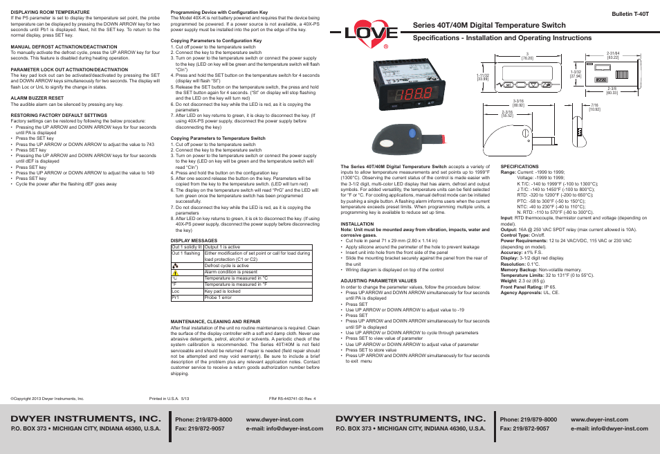 Dwyer 40M User Manual | 2 pages