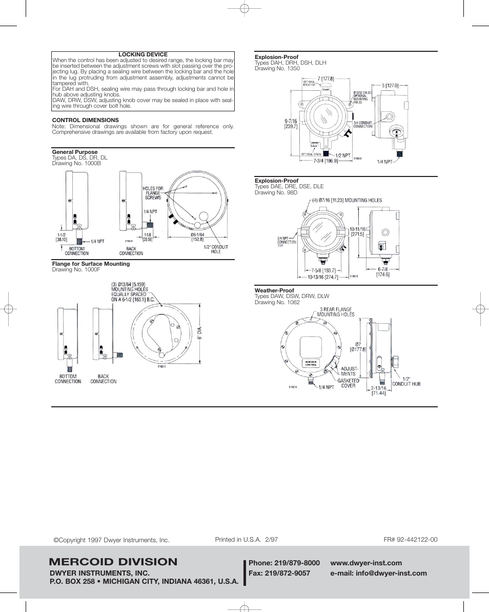 Mercoid division | Dwyer DA-7035N User Manual | Page 4 / 4