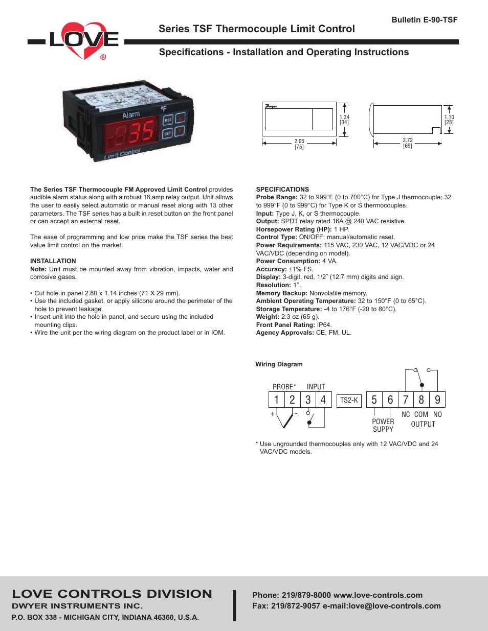 Dwyer TSF User Manual | 2 pages