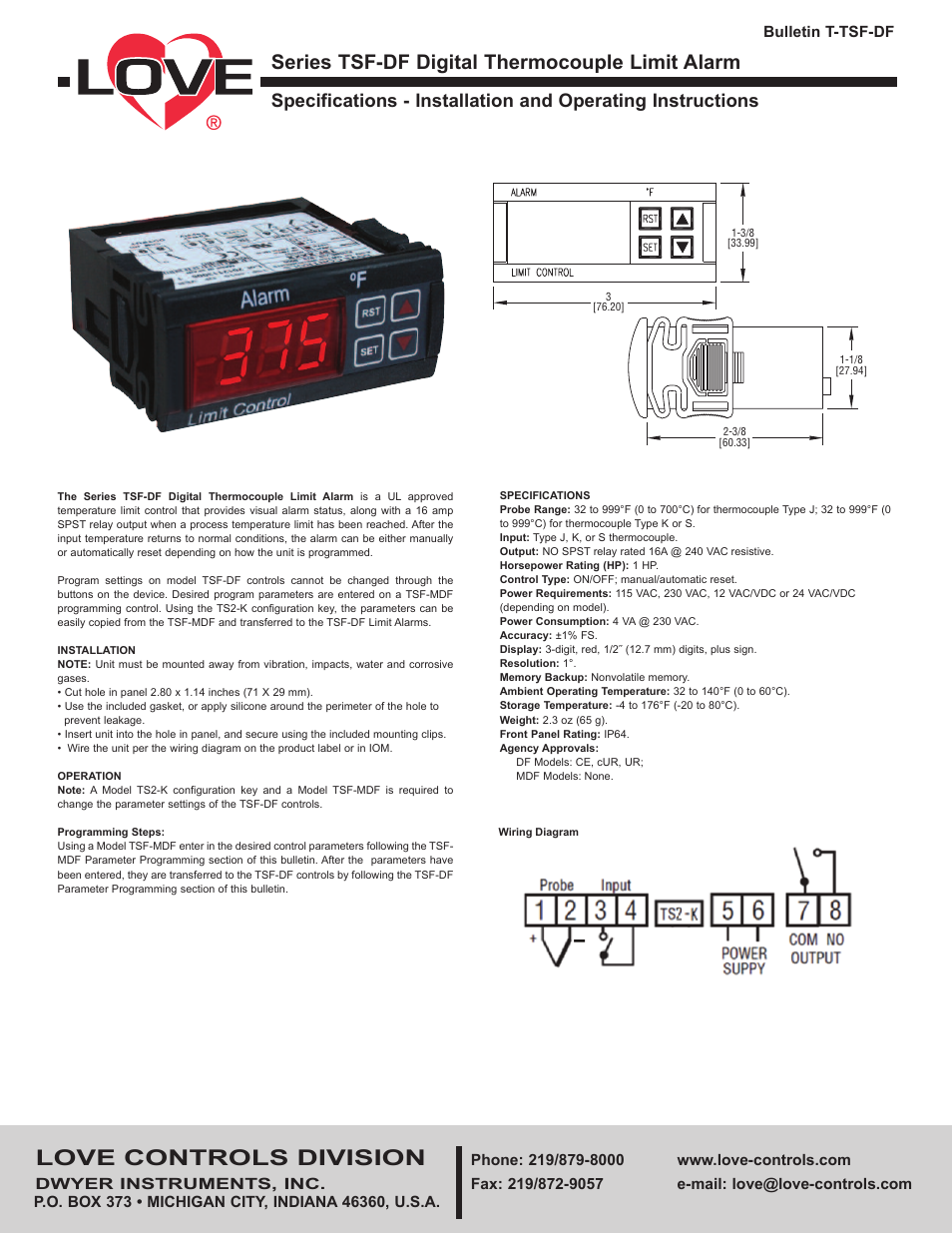 Dwyer TSF-DF User Manual | 2 pages