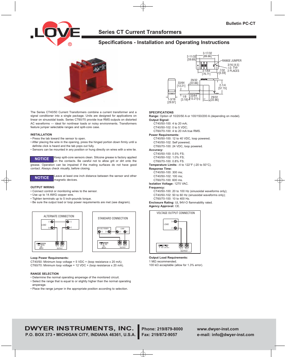 Dwyer CT70 User Manual | 2 pages