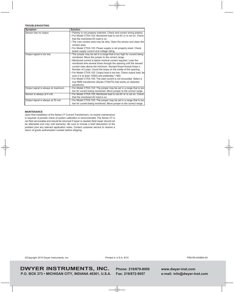 Dwyer instruments, inc | Dwyer CT70 User Manual | Page 2 / 2