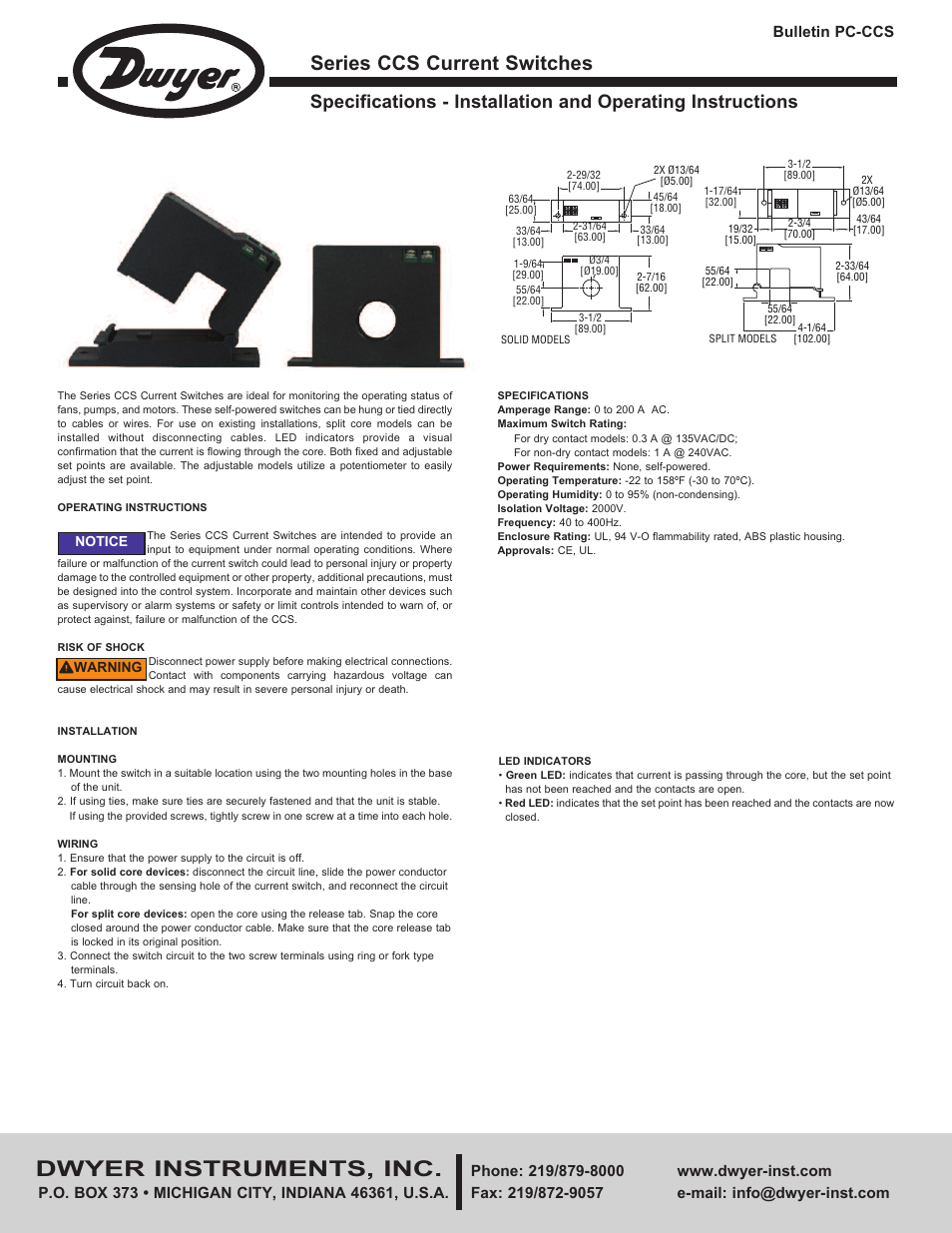Dwyer CCS User Manual | 2 pages