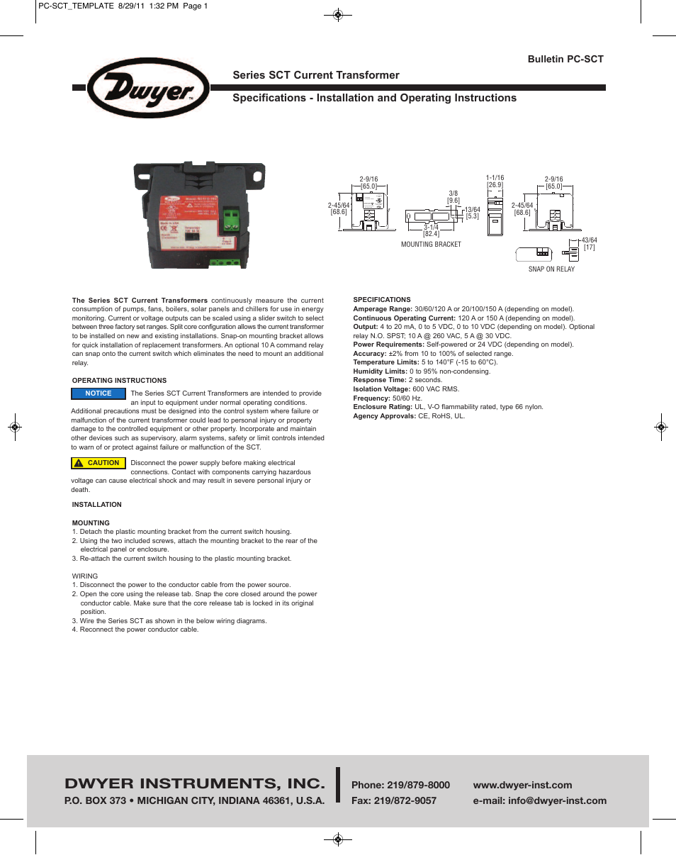 Dwyer SCT User Manual | 2 pages