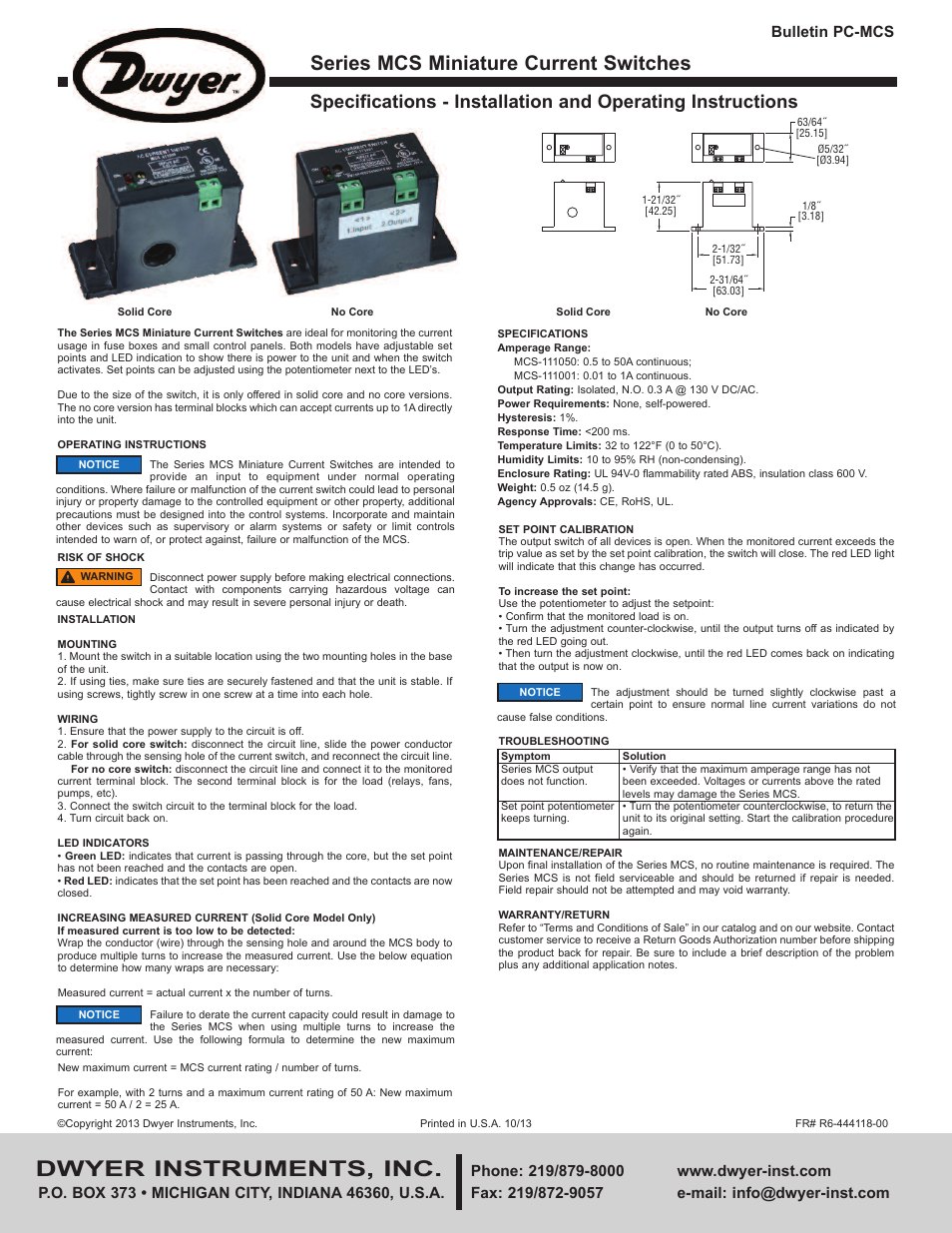 Dwyer MCS User Manual | 1 page