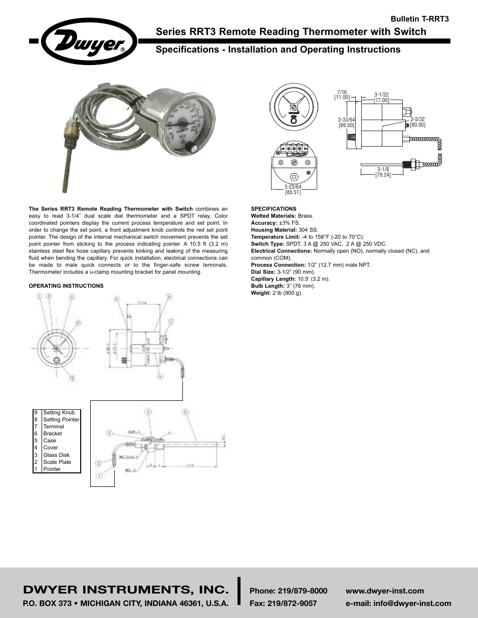 Dwyer RRT3 User Manual | 2 pages