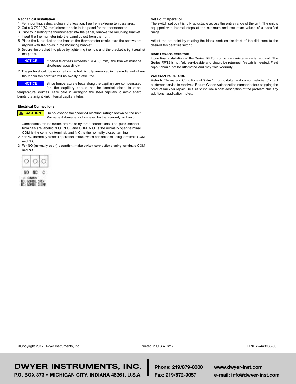 Dwyer instruments, inc | Dwyer RRT3 User Manual | Page 2 / 2