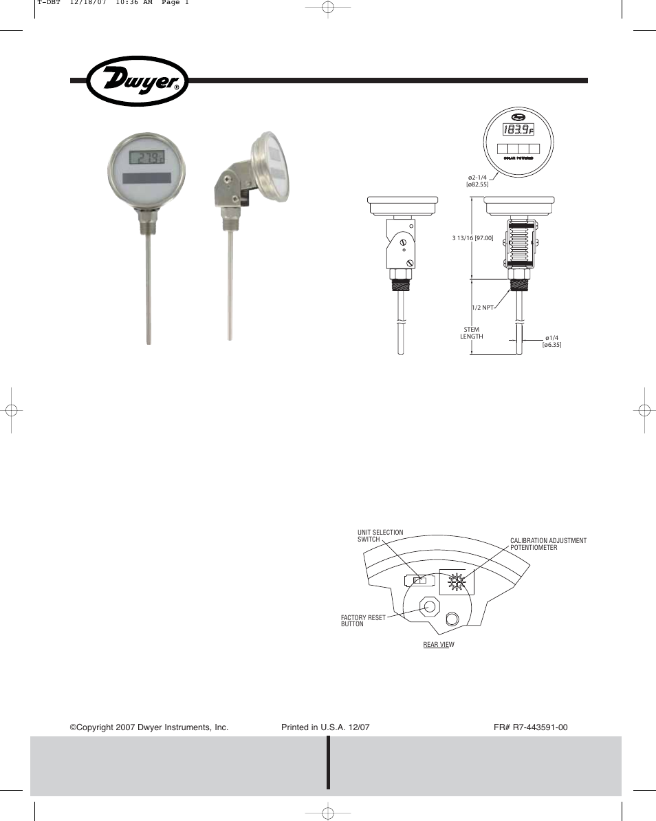 Dwyer DBT User Manual | 1 page