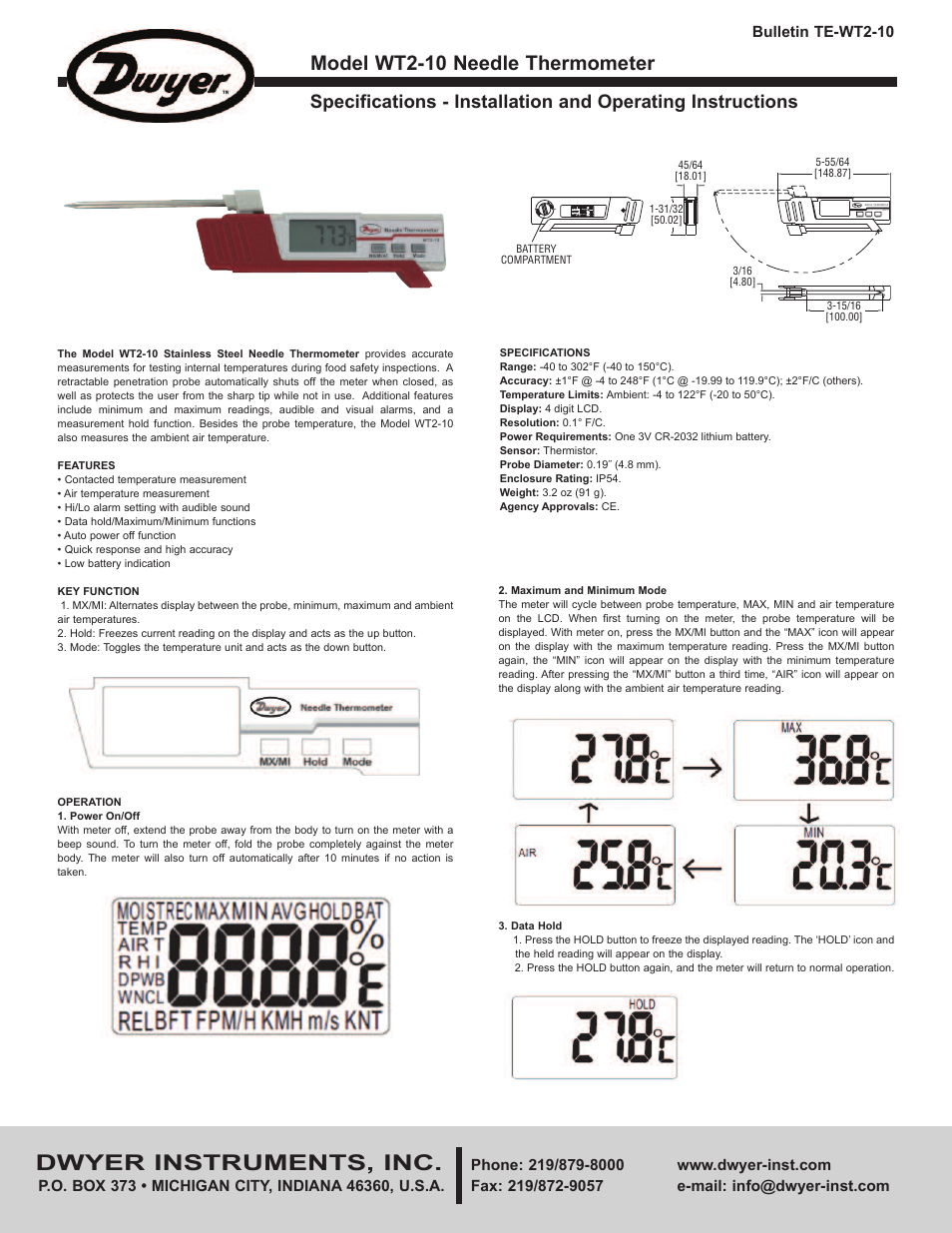 Dwyer WT2-10 User Manual | 2 pages