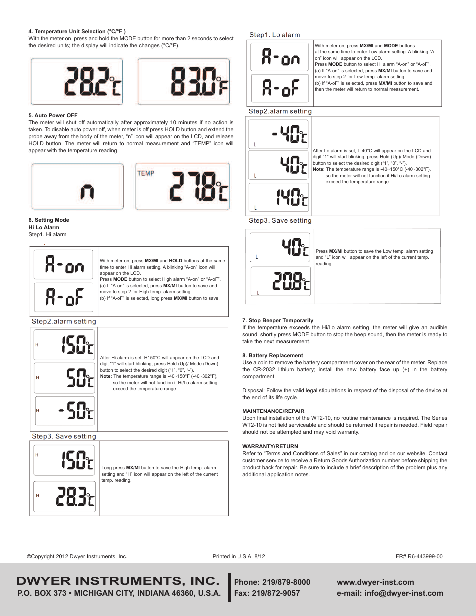 Dwyer instruments, inc | Dwyer WT2-10 User Manual | Page 2 / 2