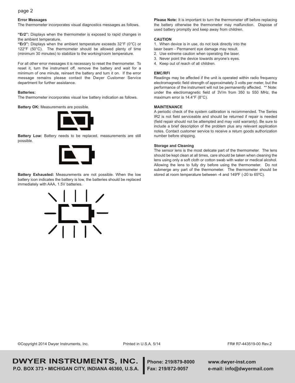 Dwyer instruments, inc | Dwyer IR2 User Manual | Page 2 / 2