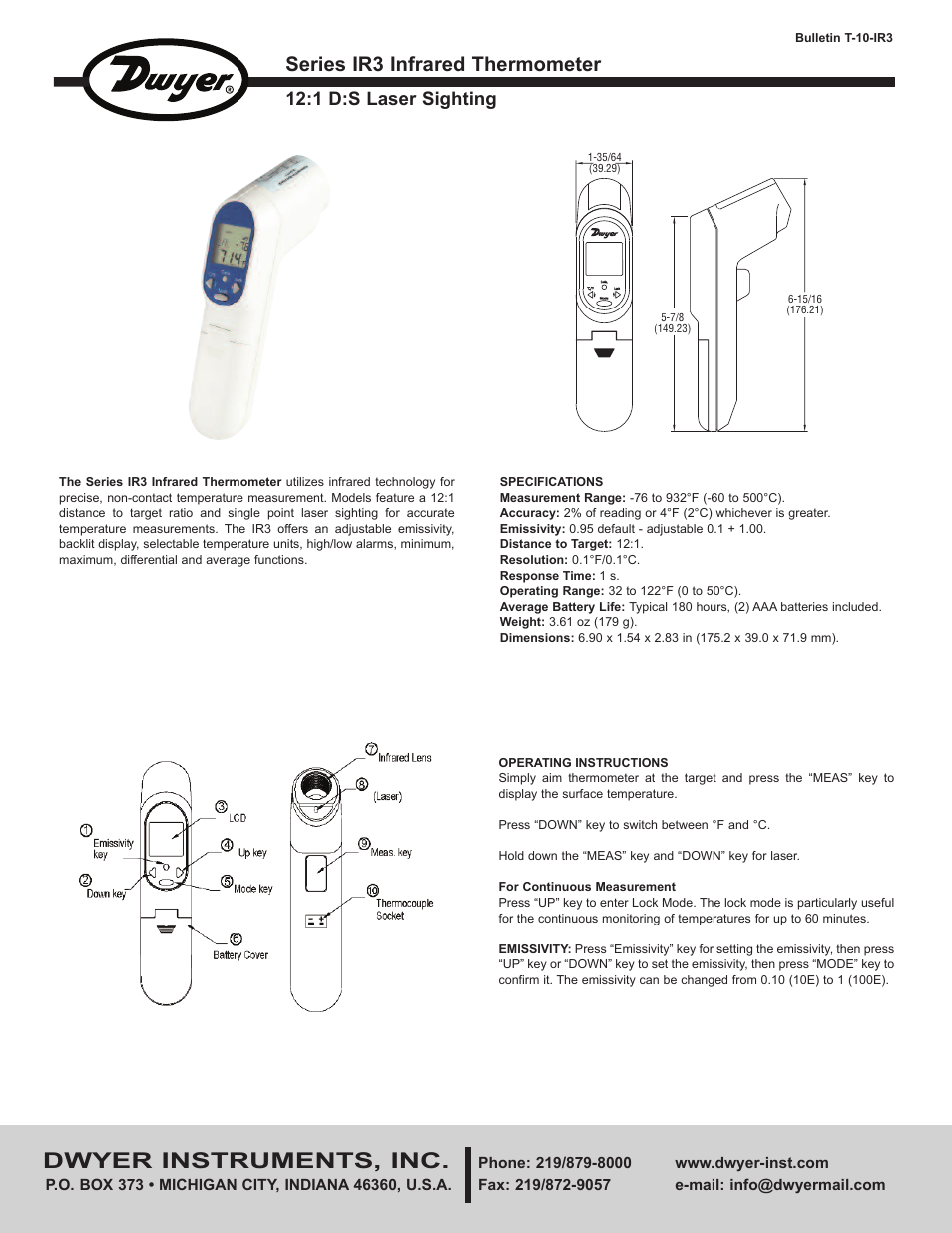 Dwyer IR3 User Manual | 2 pages