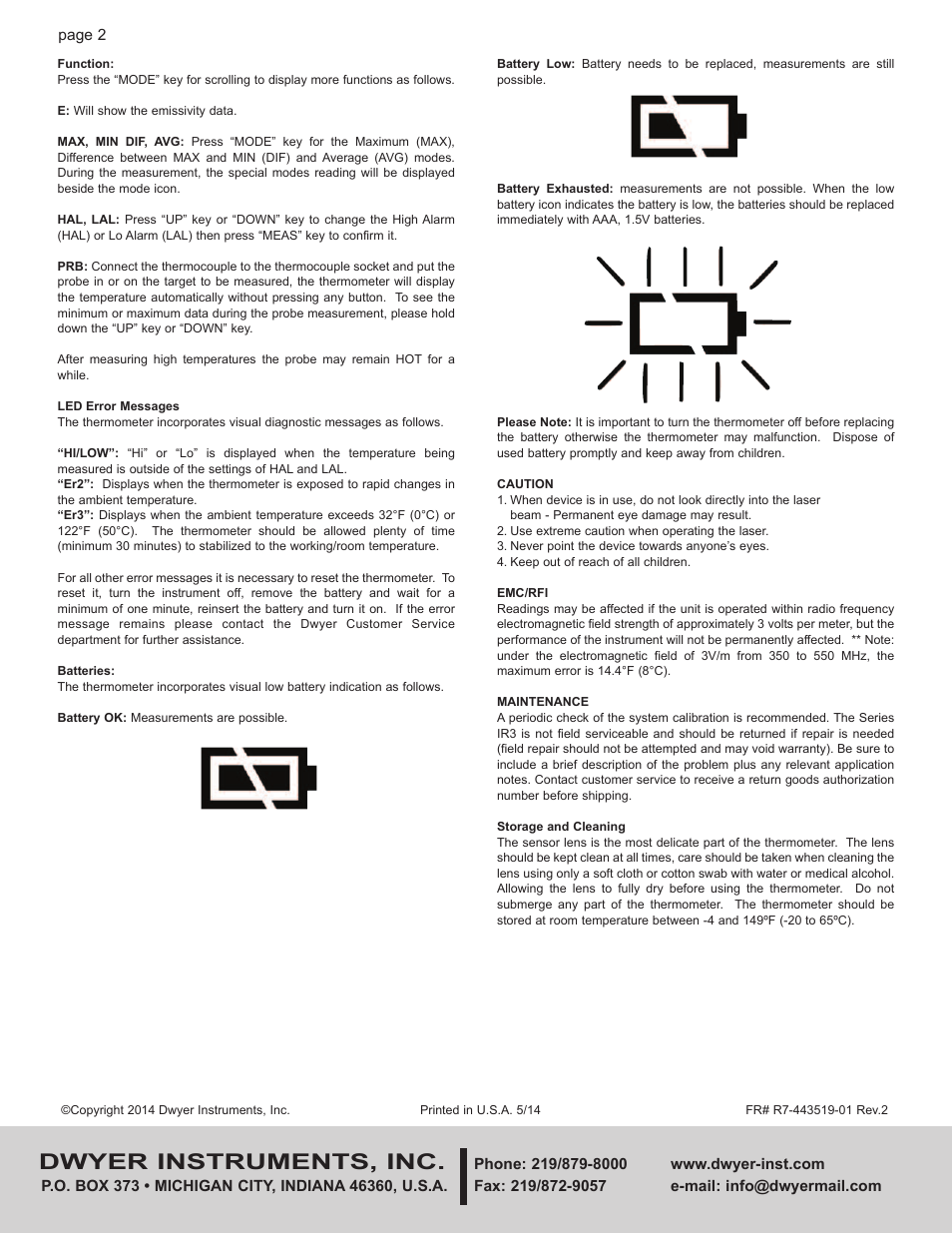 Dwyer instruments, inc | Dwyer IR3 User Manual | Page 2 / 2