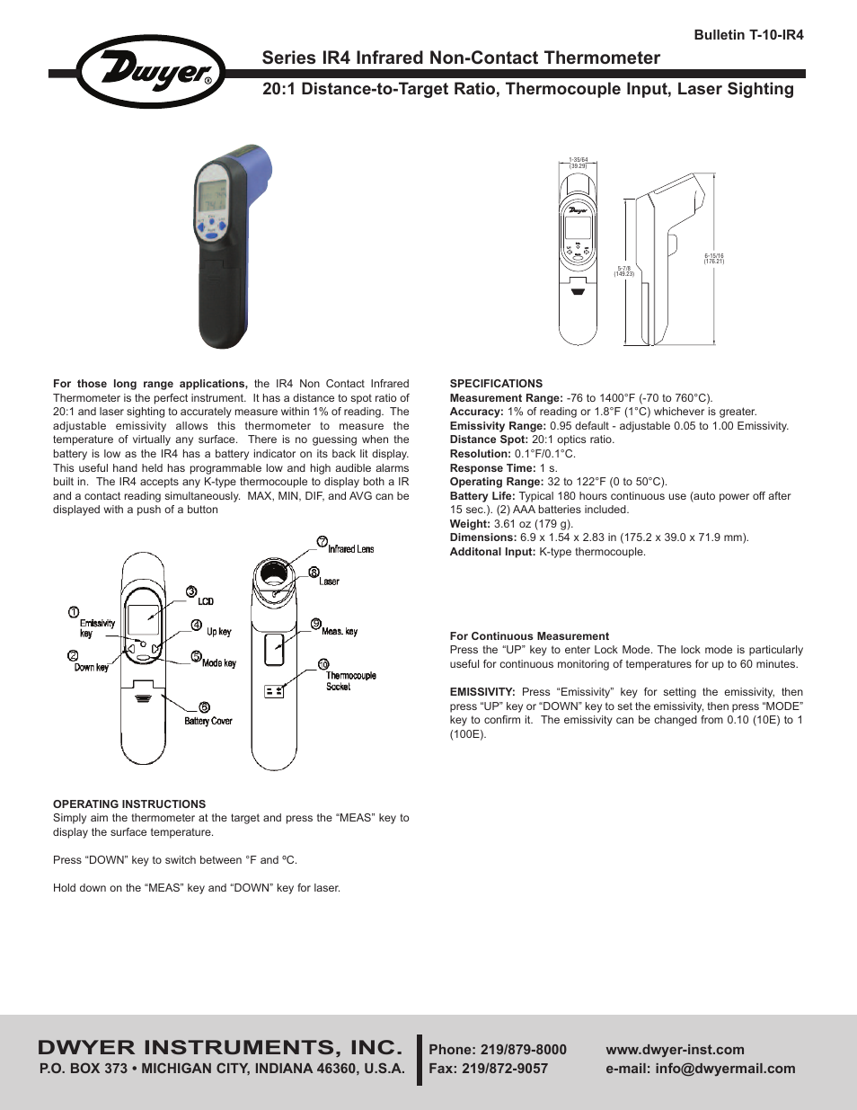 Dwyer IR4 User Manual | 2 pages