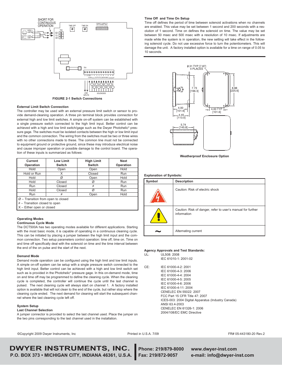 E-98a(low)_2, Dwyer instruments, inc | Dwyer DCT500A User Manual | Page 2 / 2