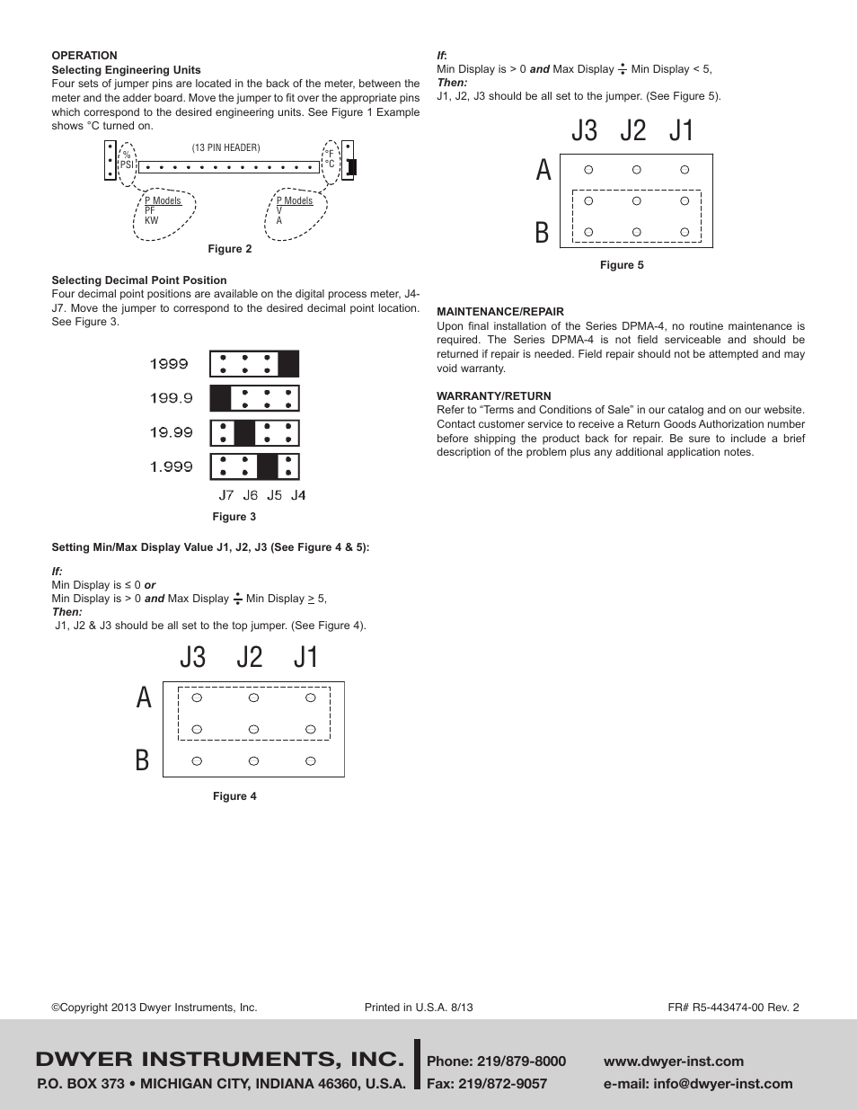 Aj3 j2 j1 b, Dwyer instruments, inc | Dwyer DPMA-4 User Manual | Page 2 / 2