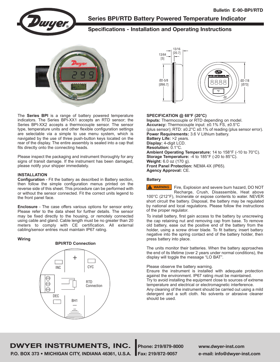 Dwyer RTD User Manual | 2 pages