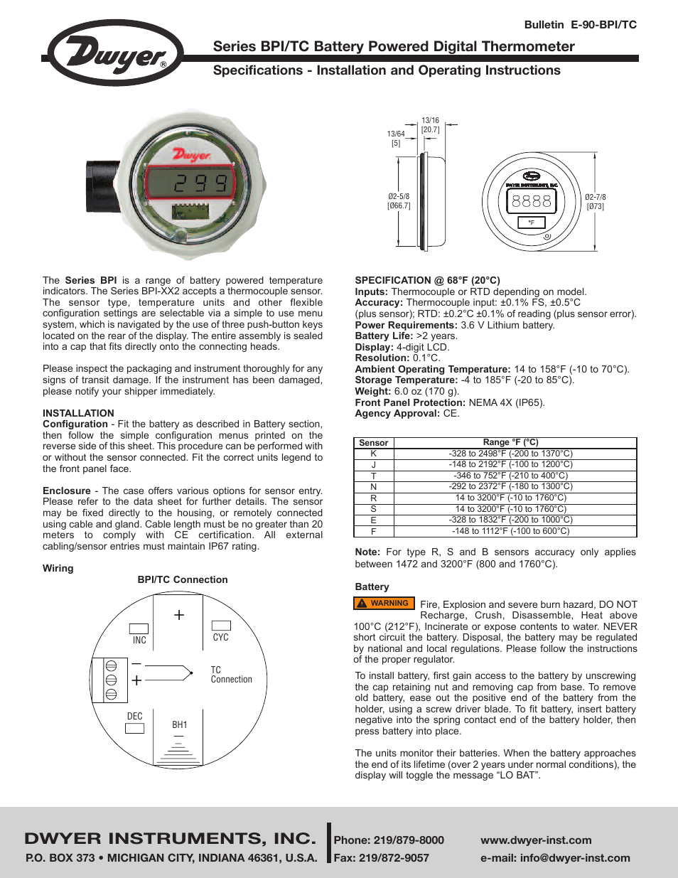 Dwyer TC User Manual | 2 pages