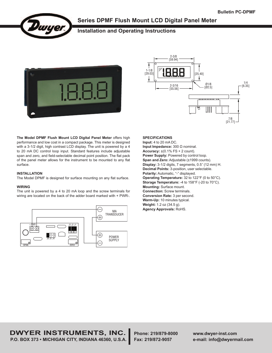 Dwyer DPMF User Manual | 2 pages