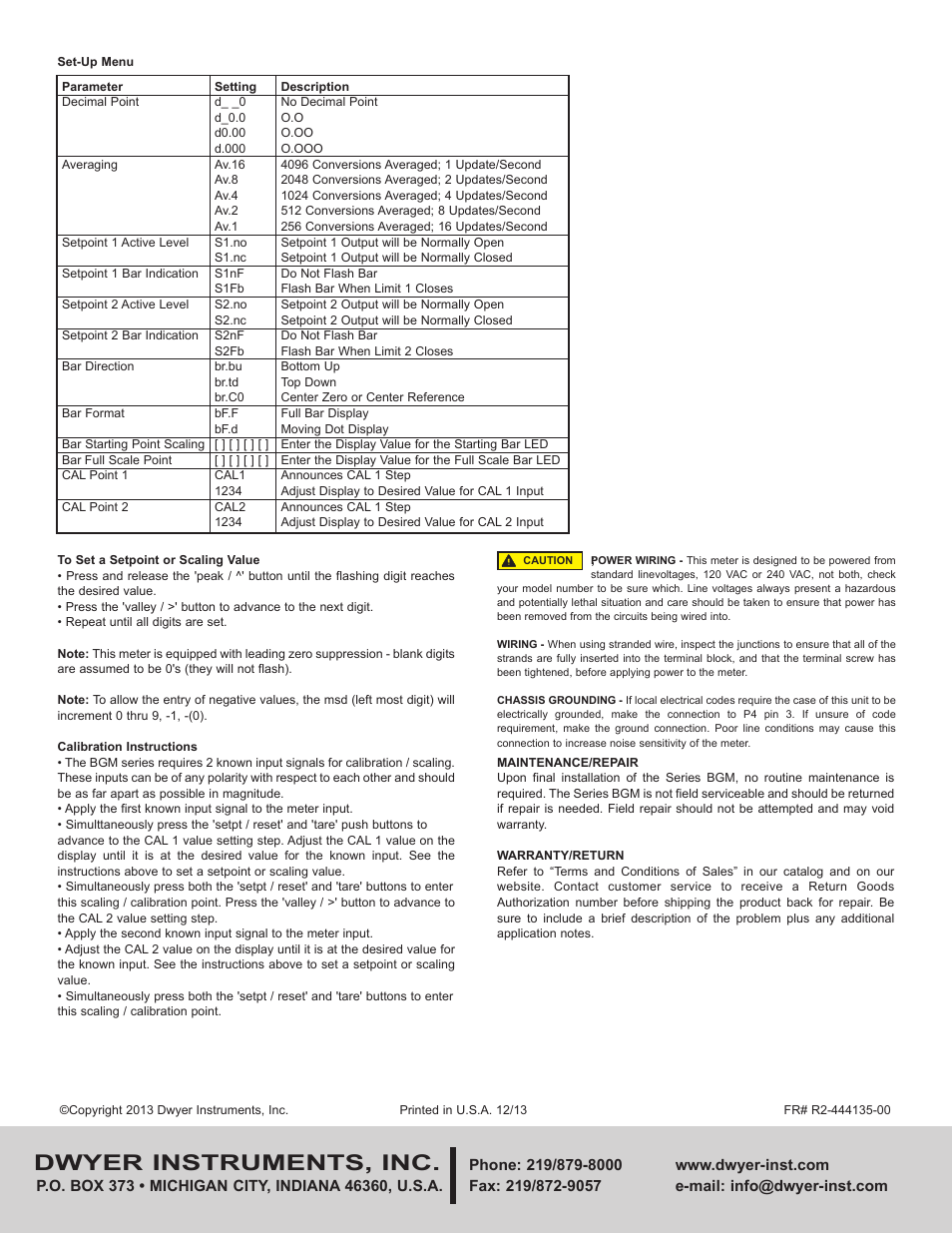 Dwyer instruments, inc | Dwyer BGM User Manual | Page 4 / 4