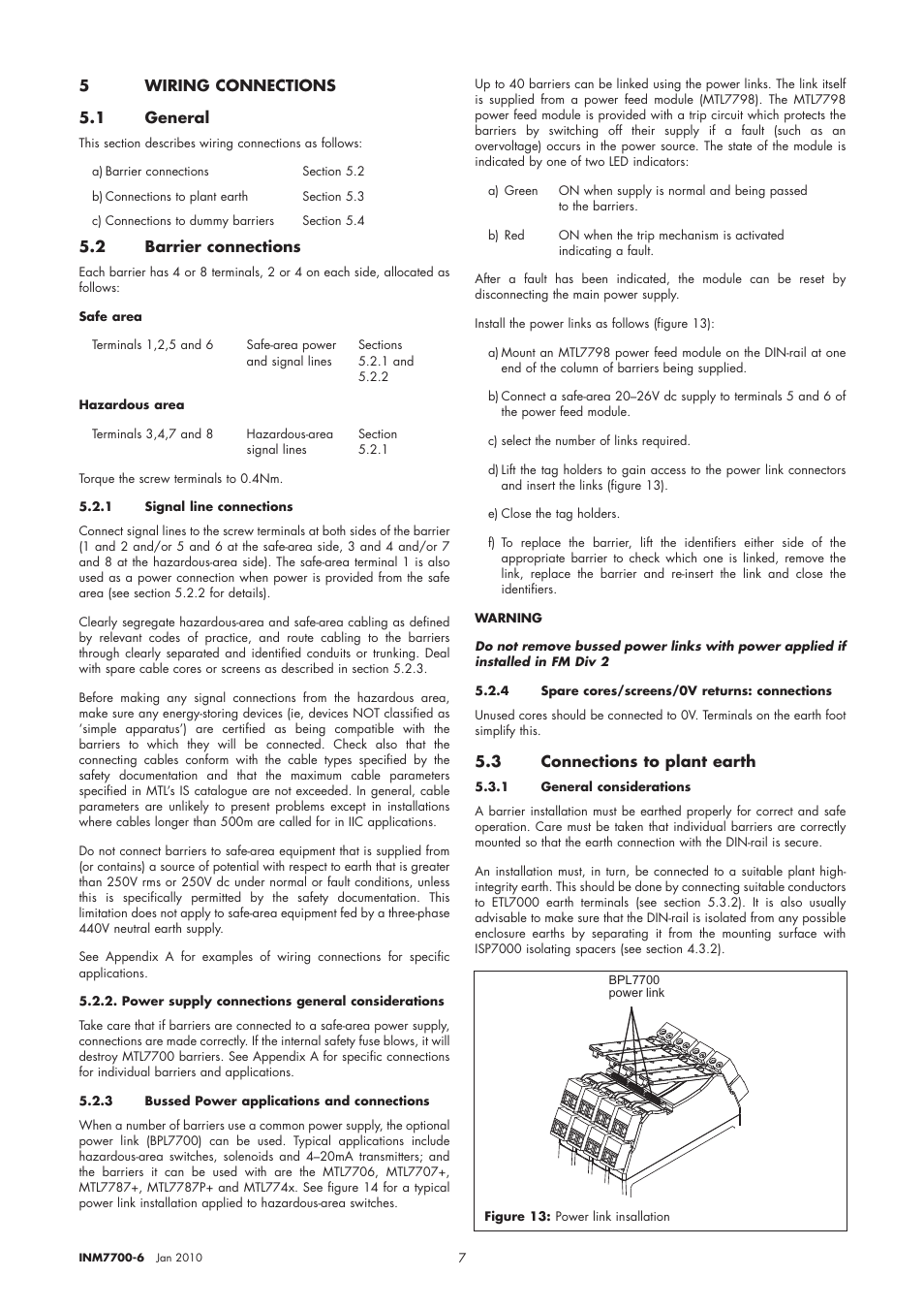 5wiring connections 5.1 general, 2 barrier connections, 3 connections to plant earth | Dwyer MTL7787 User Manual | Page 11 / 24