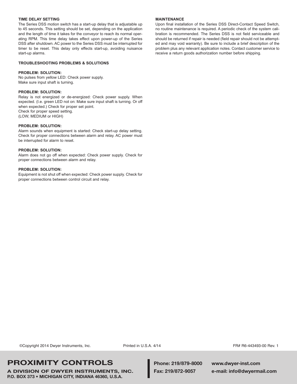 Proximity controls | Dwyer DSS User Manual | Page 4 / 4