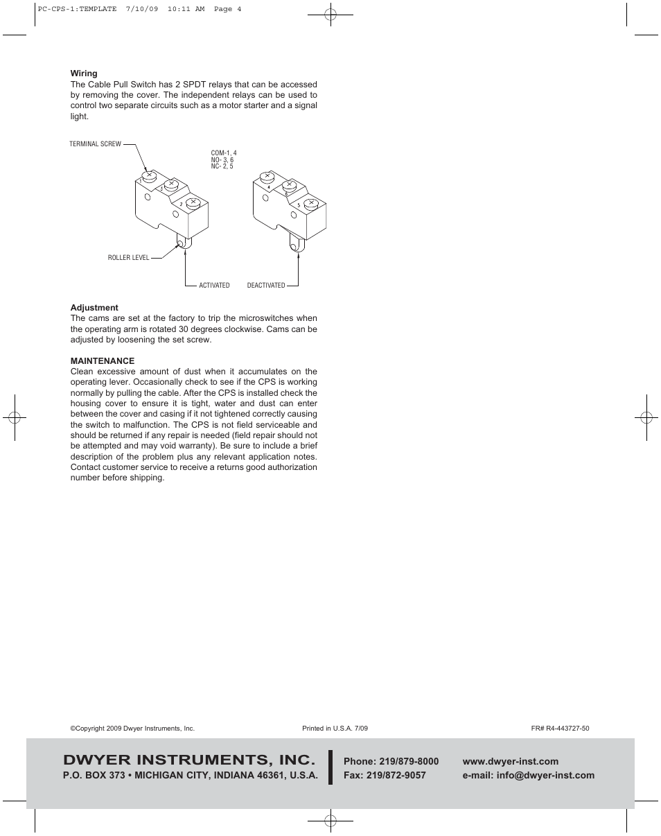 Dwyer instruments, inc | Dwyer CPS User Manual | Page 4 / 4