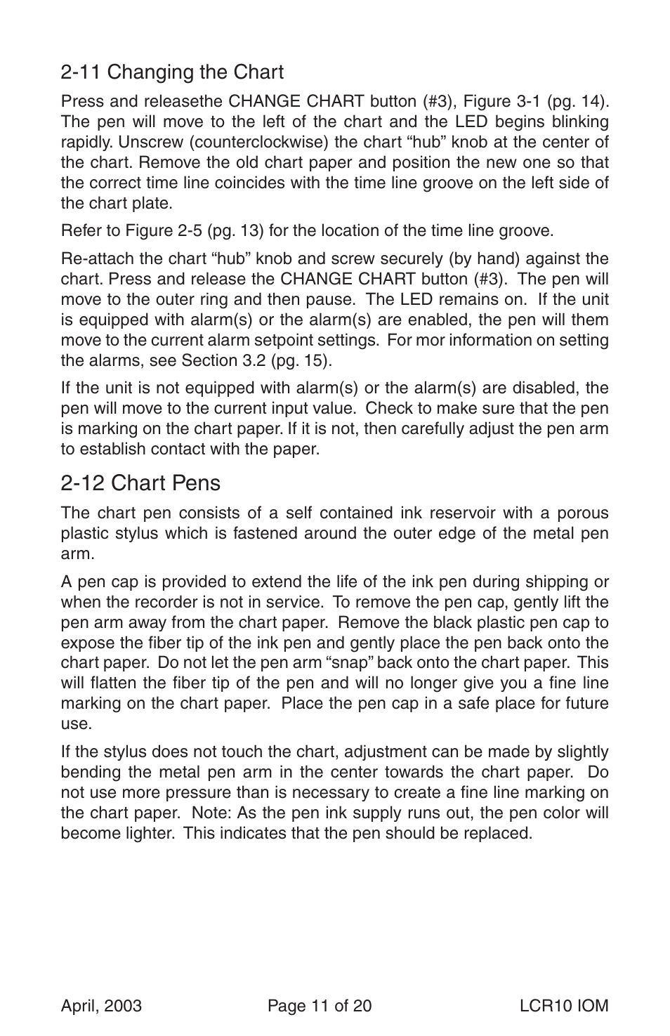 12 chart pens | Dwyer LCR10 User Manual | Page 11 / 20