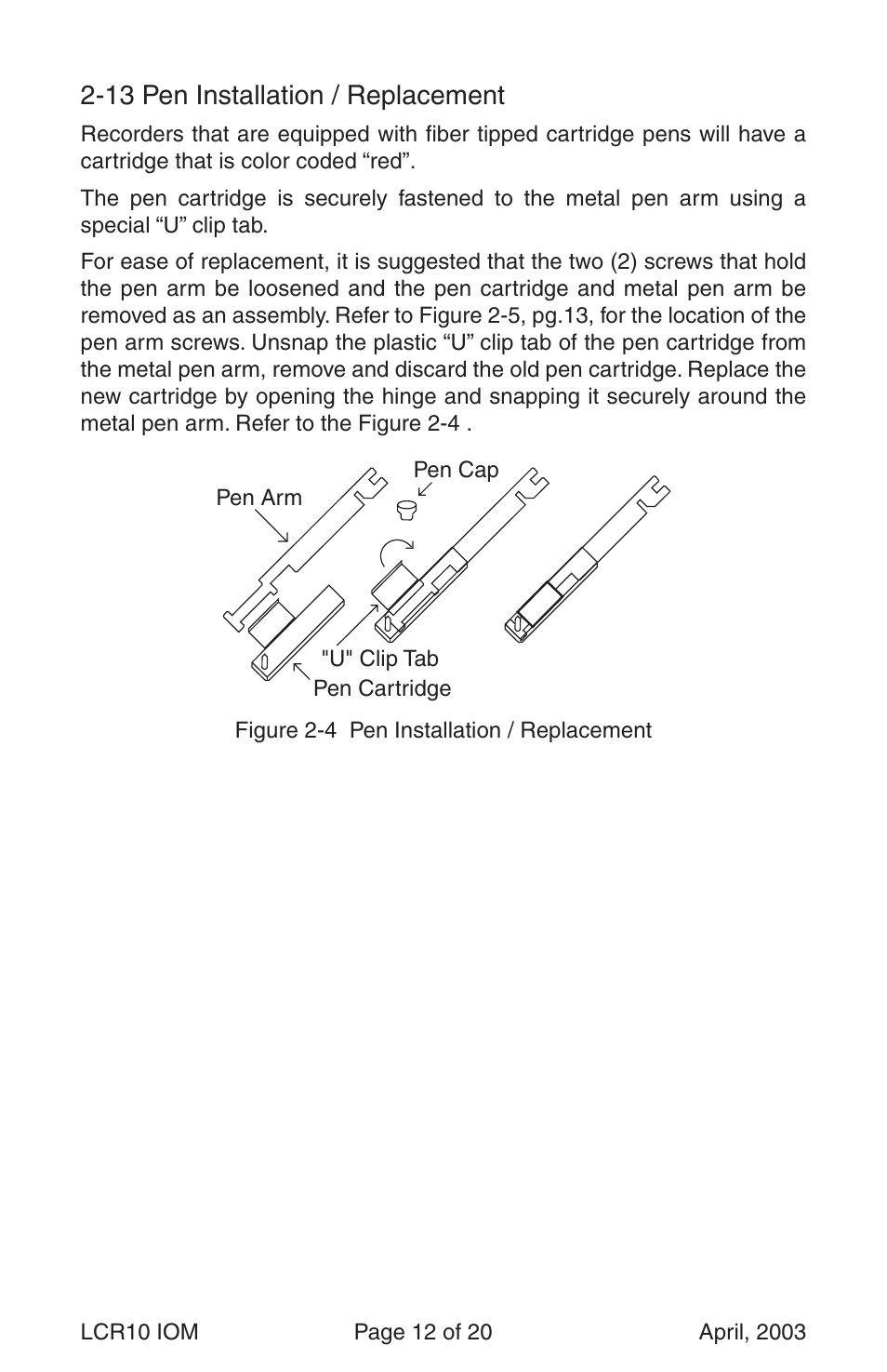 13 pen installation / replacement | Dwyer LCR10 User Manual | Page 12 / 20