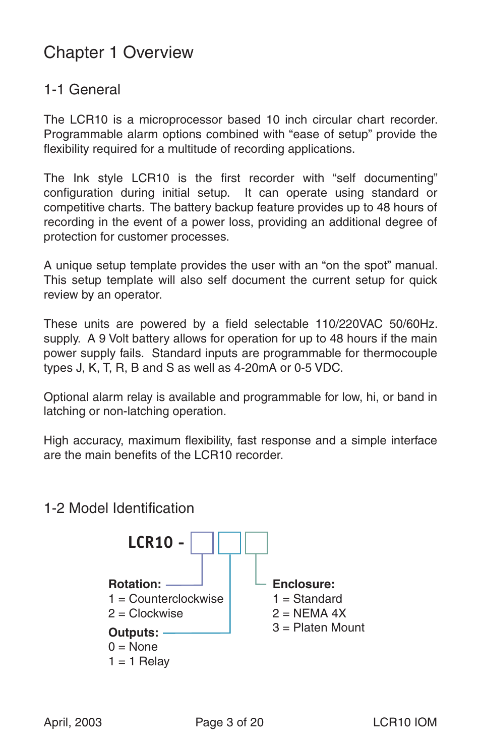 Lcr10, Chapter 1 overview | Dwyer LCR10 User Manual | Page 3 / 20