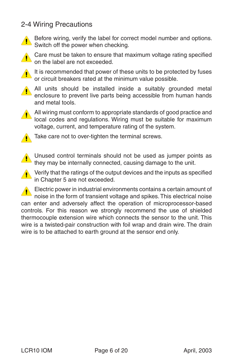 4 wiring precautions | Dwyer LCR10 User Manual | Page 6 / 20