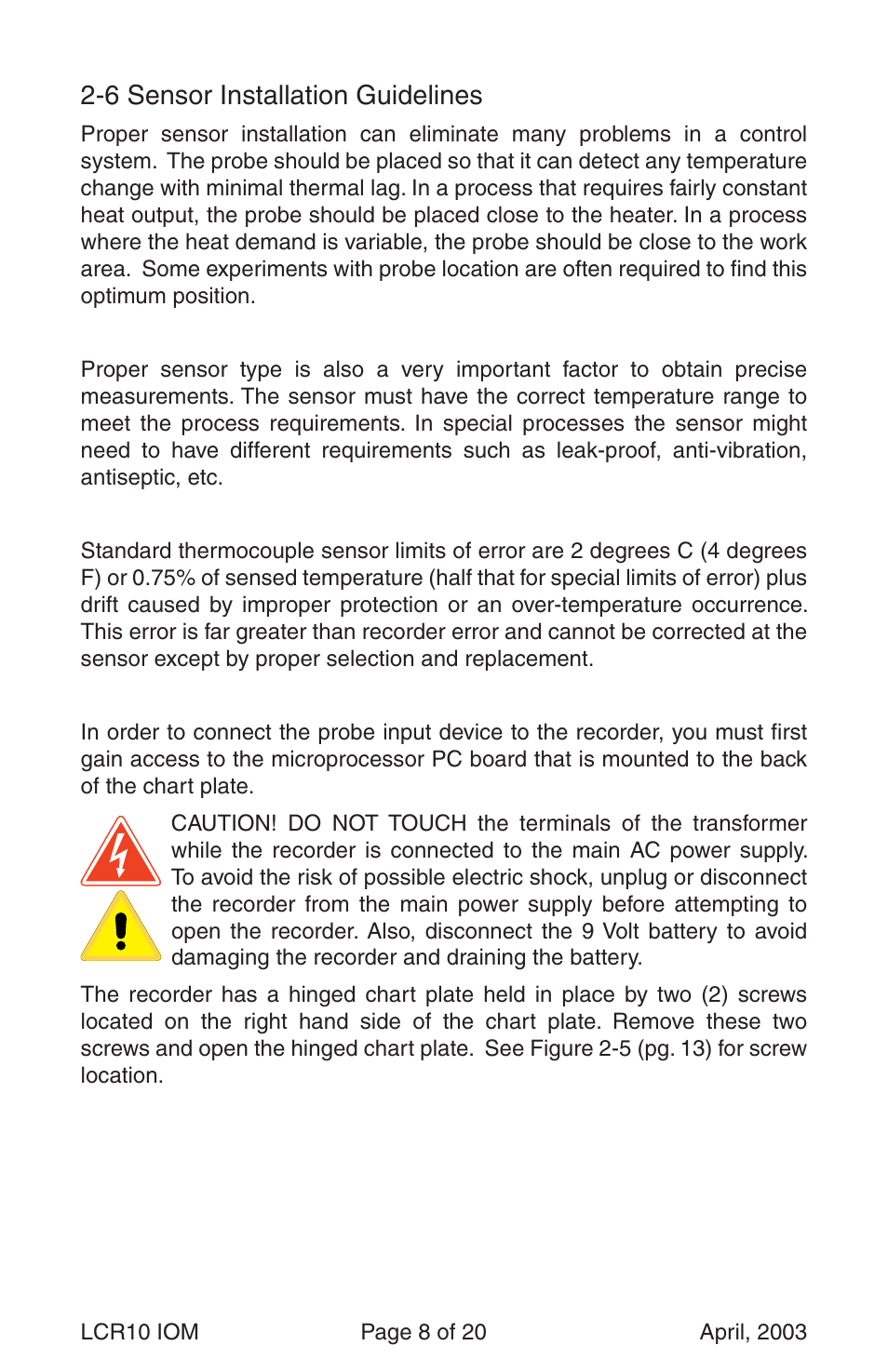 6 sensor installation guidelines | Dwyer LCR10 User Manual | Page 8 / 20