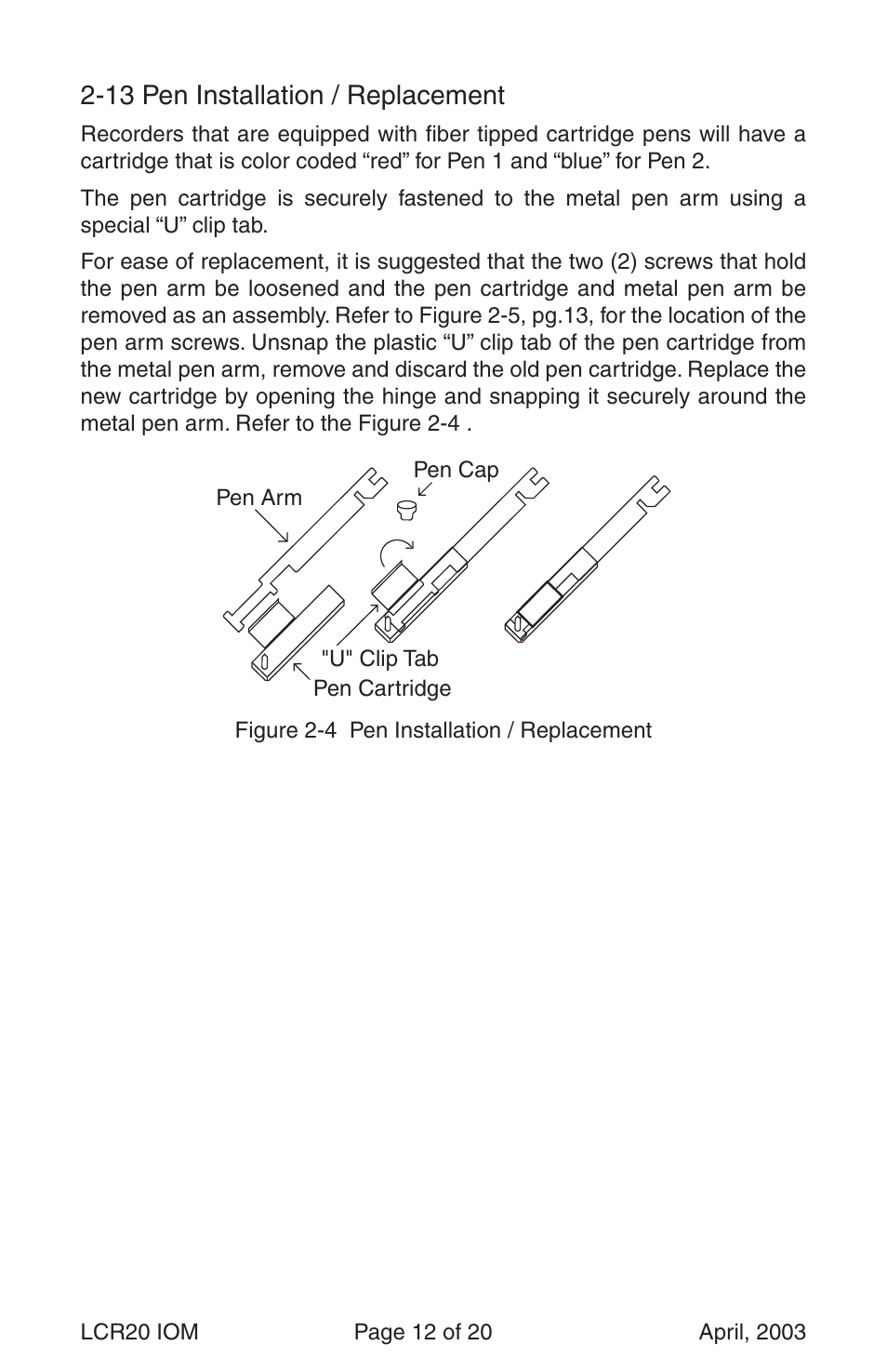 13 pen installation / replacement | Dwyer LCR20 User Manual | Page 12 / 20