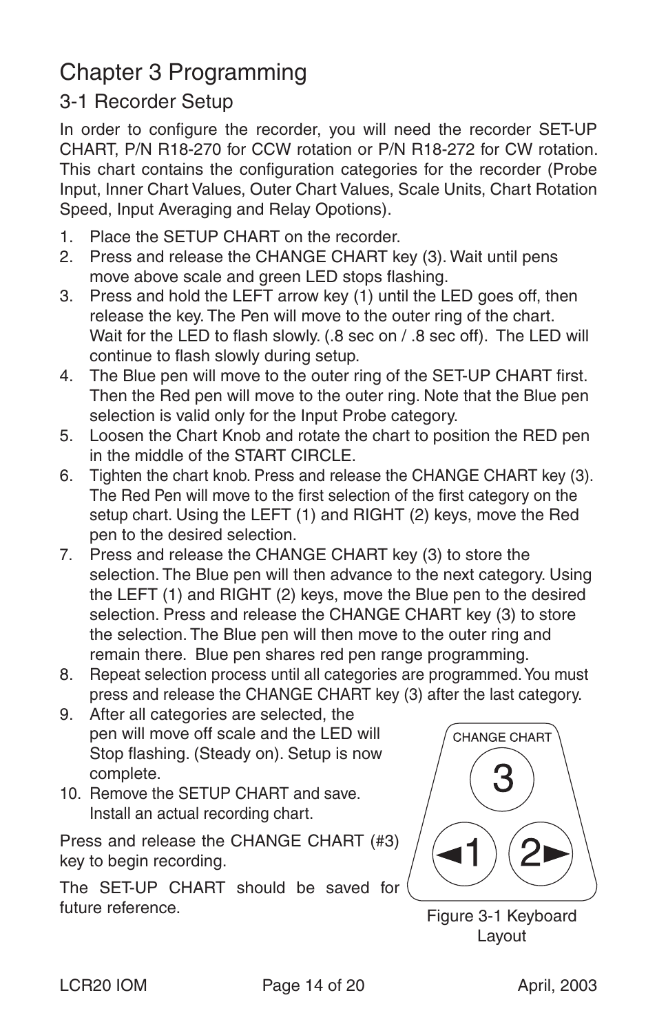 Chapter 3 programming, 1 recorder setup | Dwyer LCR20 User Manual | Page 14 / 20