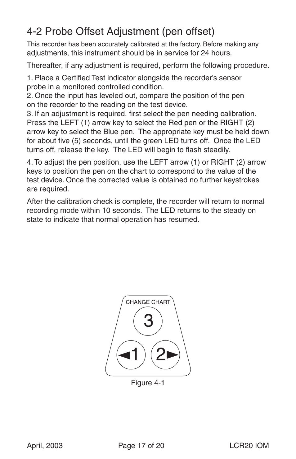 2 probe offset adjustment (pen offset) | Dwyer LCR20 User Manual | Page 17 / 20