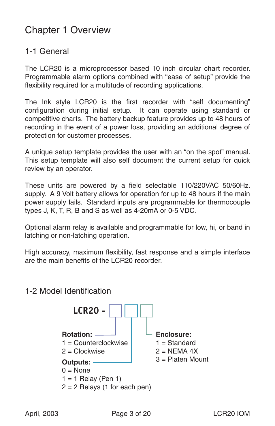Lcr20, Chapter 1 overview | Dwyer LCR20 User Manual | Page 3 / 20