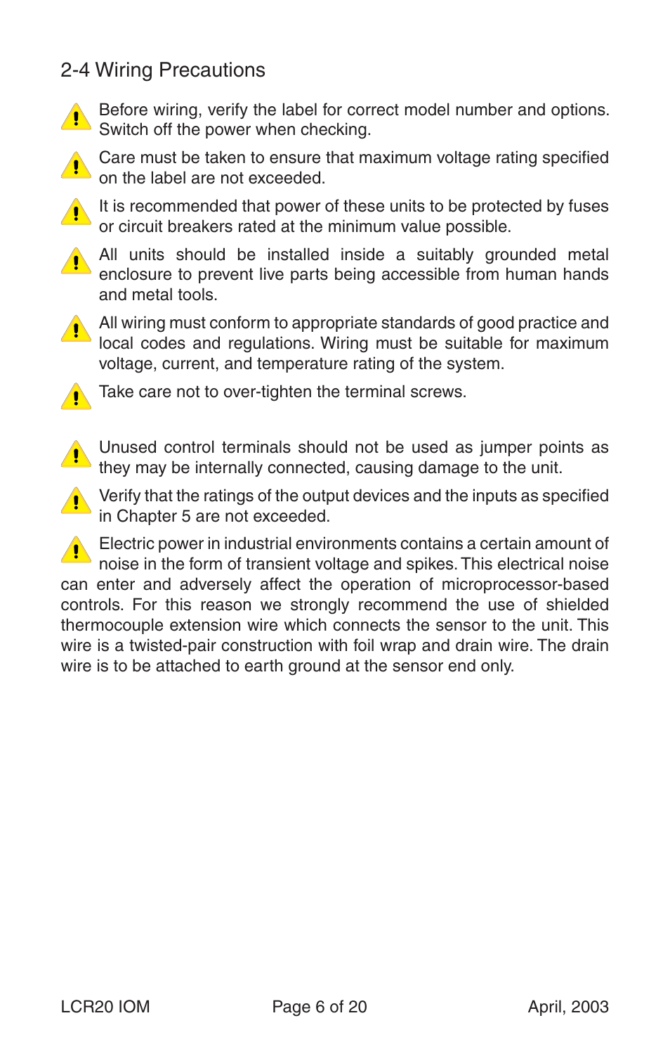 4 wiring precautions | Dwyer LCR20 User Manual | Page 6 / 20