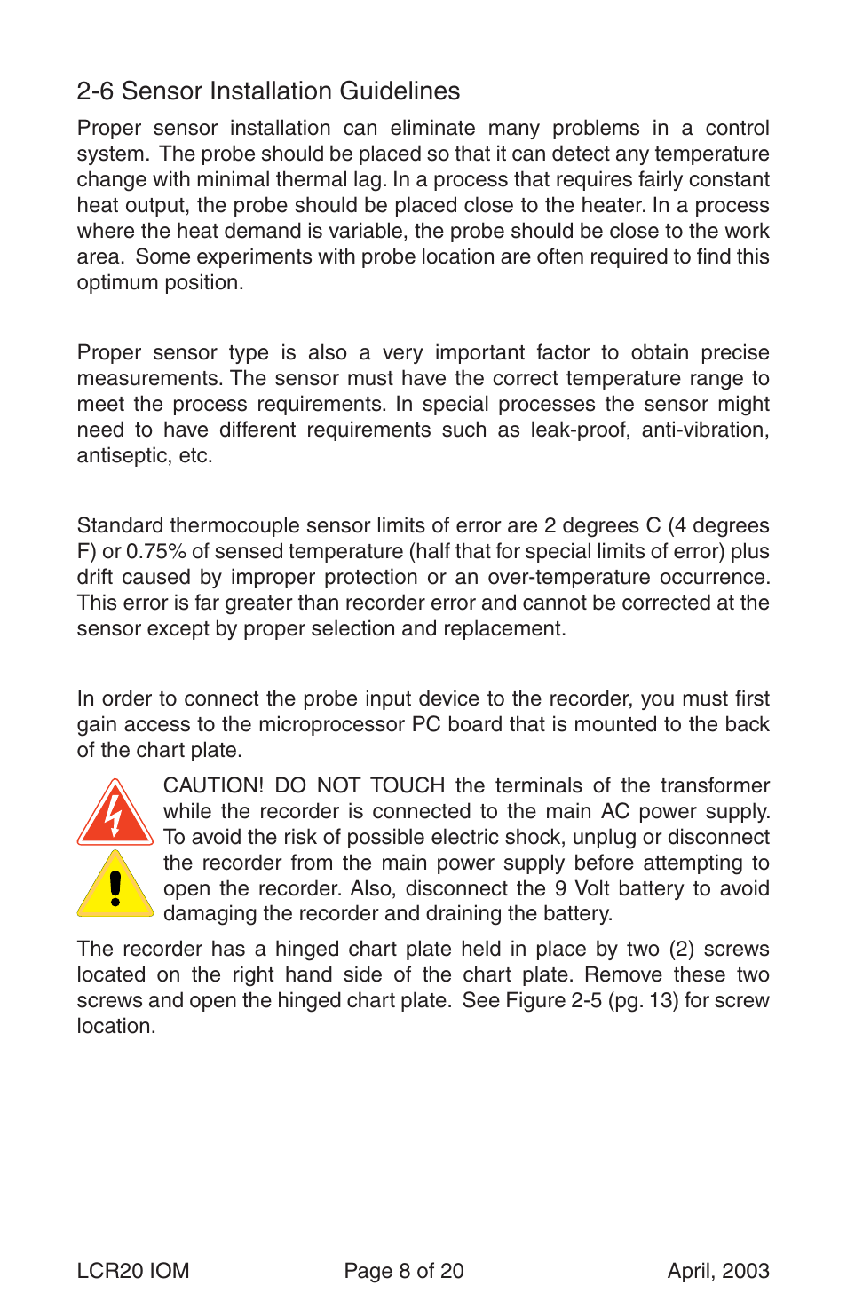 6 sensor installation guidelines | Dwyer LCR20 User Manual | Page 8 / 20