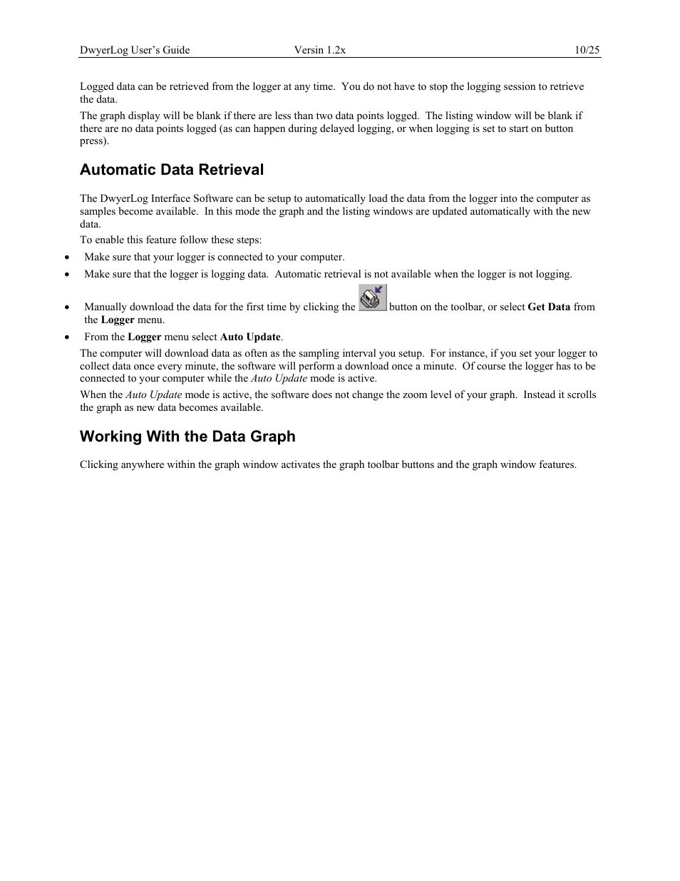 Automatic data retrieval, Working with the data graph | Dwyer GDL User Manual | Page 10 / 25