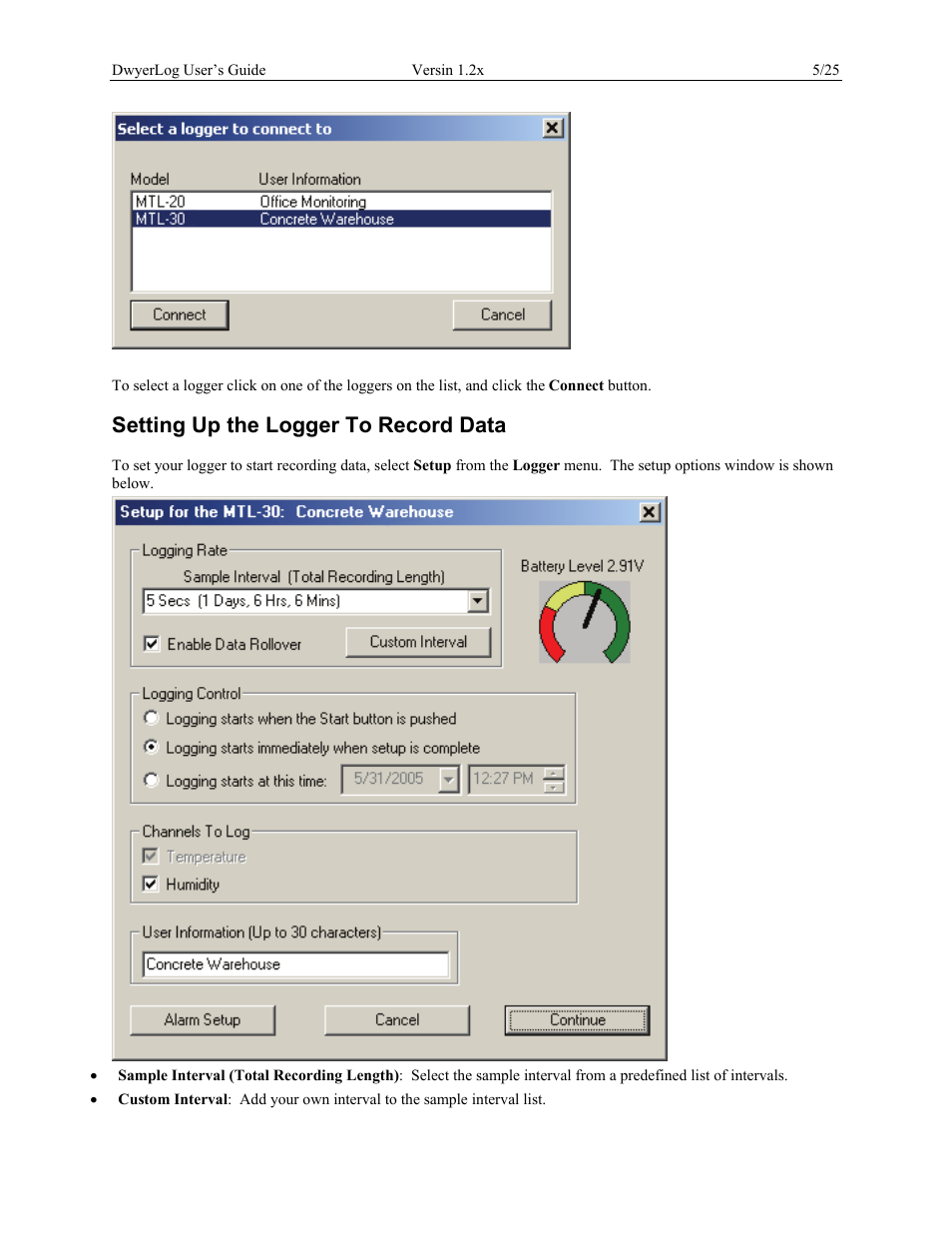 Setting up the logger to record data | Dwyer GDL User Manual | Page 5 / 25