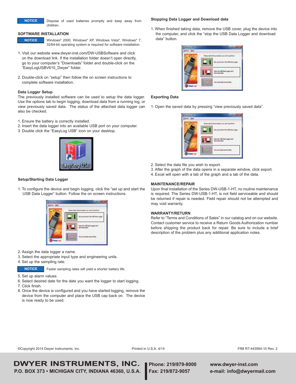 Dwyer instruments, inc | Dwyer DW-USB-1-HT User Manual | Page 2 / 2