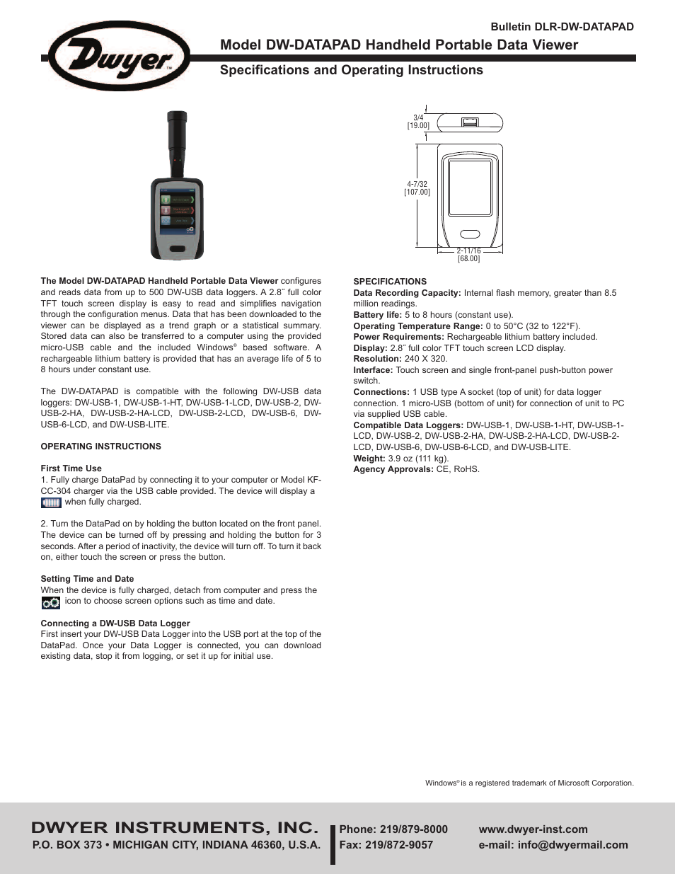 Dwyer DW-DATAPAD User Manual | 2 pages